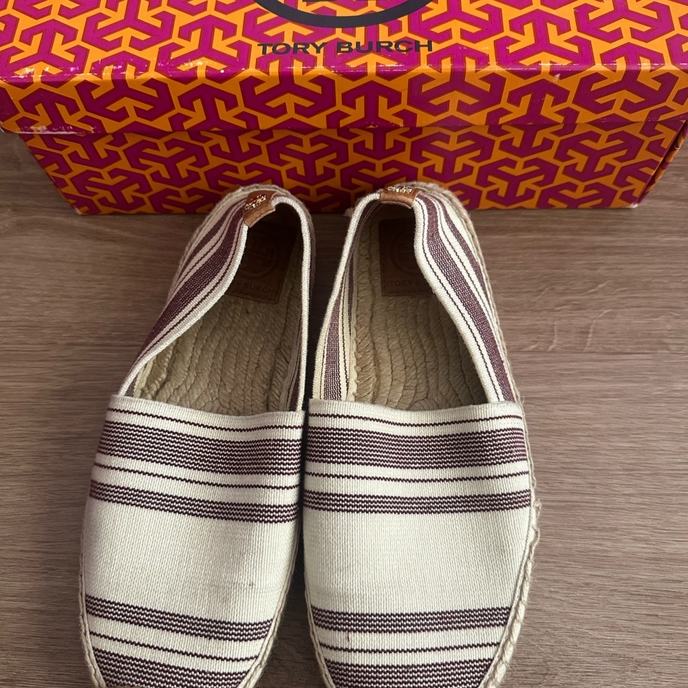Tory Burch Maroon and Cream Slip-On Shoes